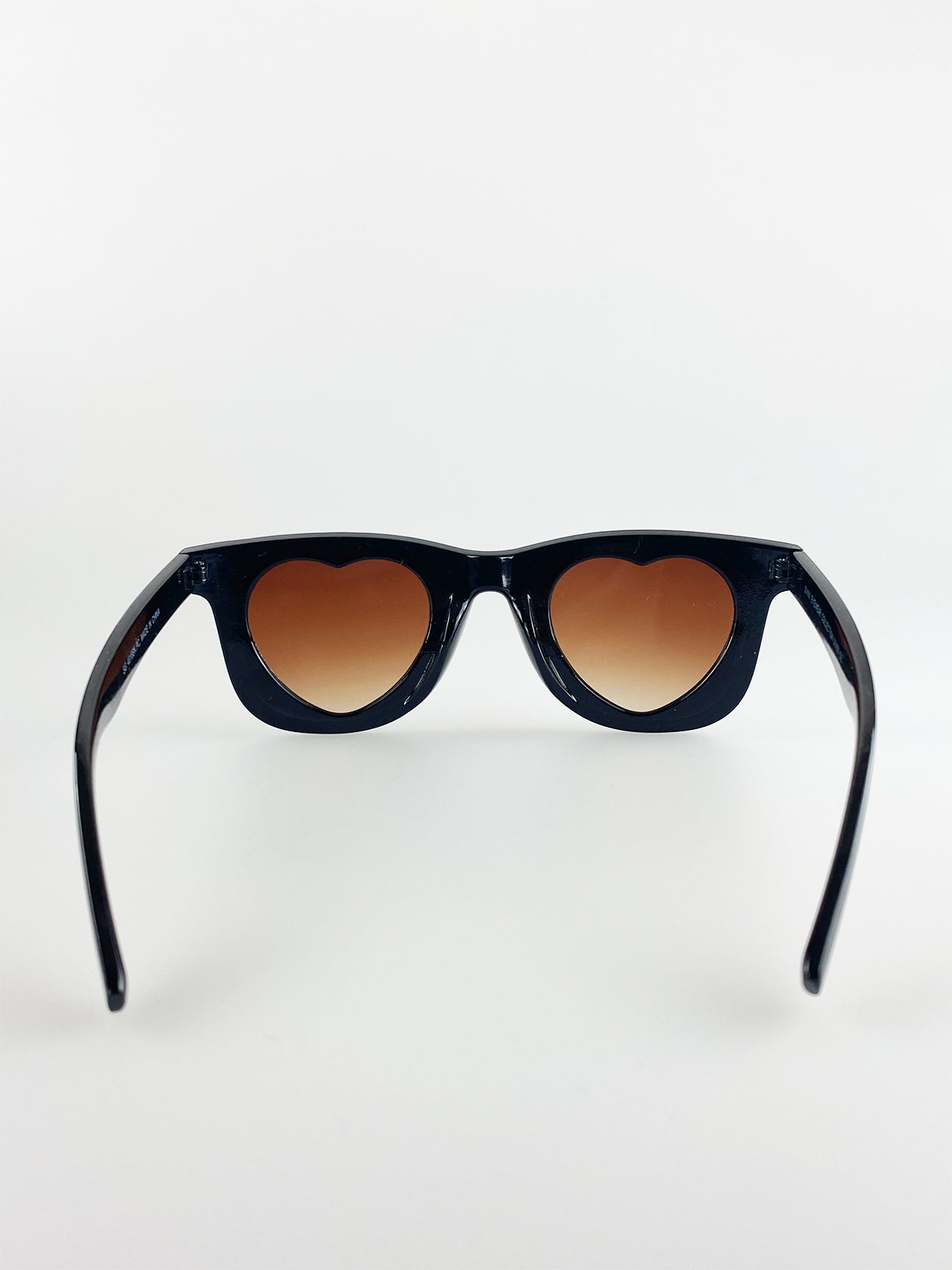 Black Rectangle Sunglasses with Brown Heart Lenses