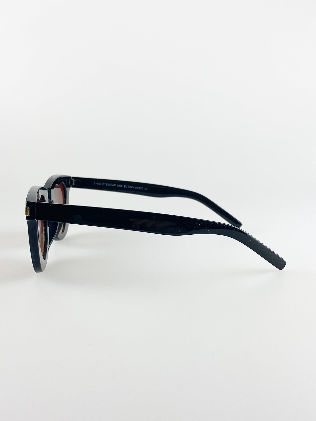 Black Rectangle Sunglasses with Brown Heart Lenses