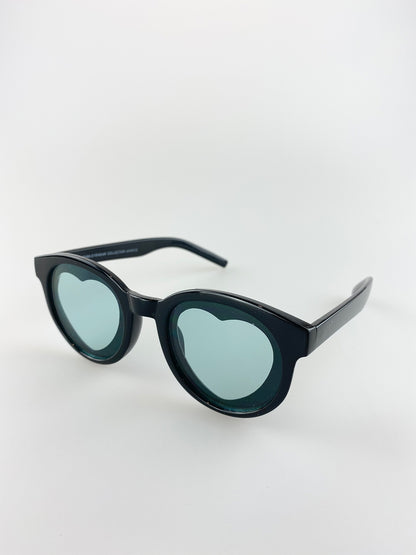 Black Round Sunglasses with Silver Heart Lenses