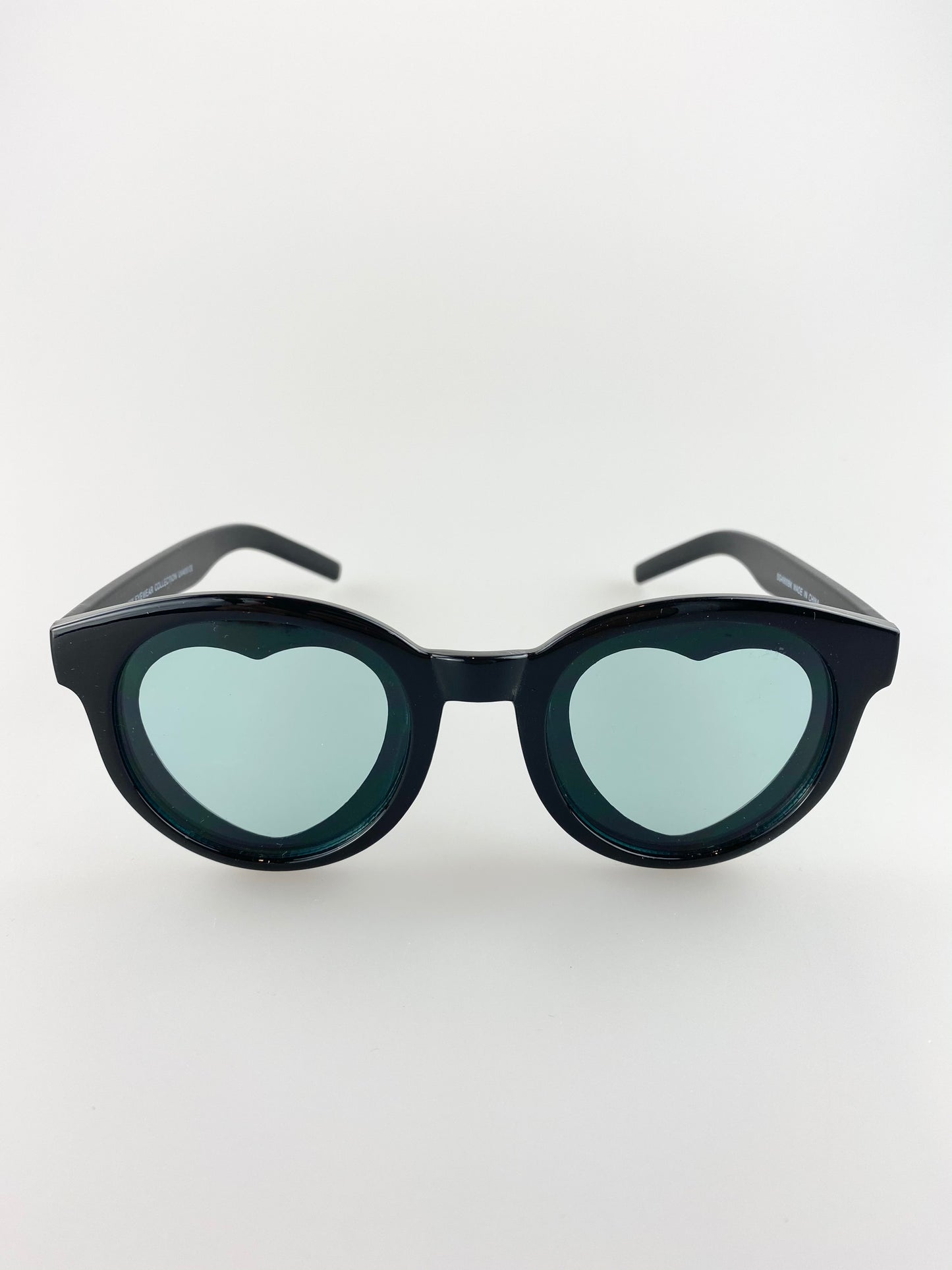 Black Round Sunglasses with Silver Heart Lenses