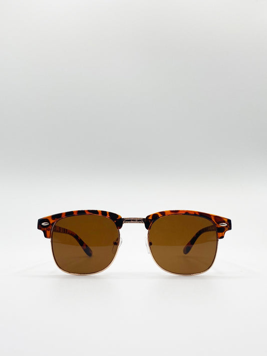Tortoise Shell Clubmaster Sunglasses with Brown Lenses