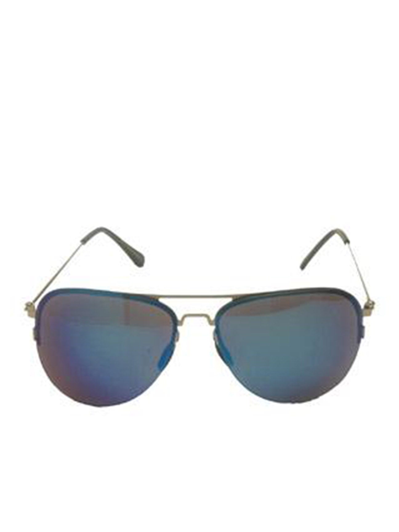 Silver Aviator Sunglasses with Blue Mirrored Lenses
