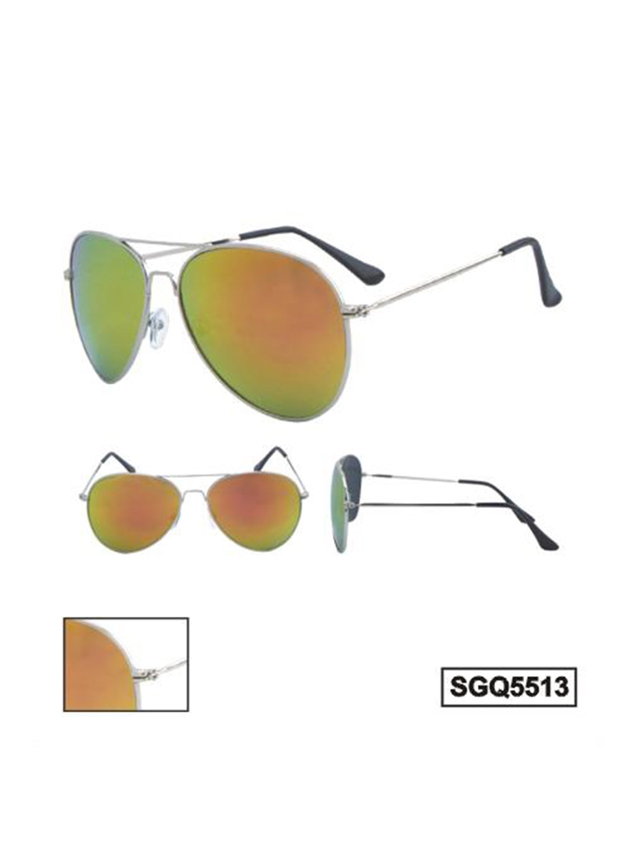 Silver Frame Aviator Sunglasses with Gold Revo Lens