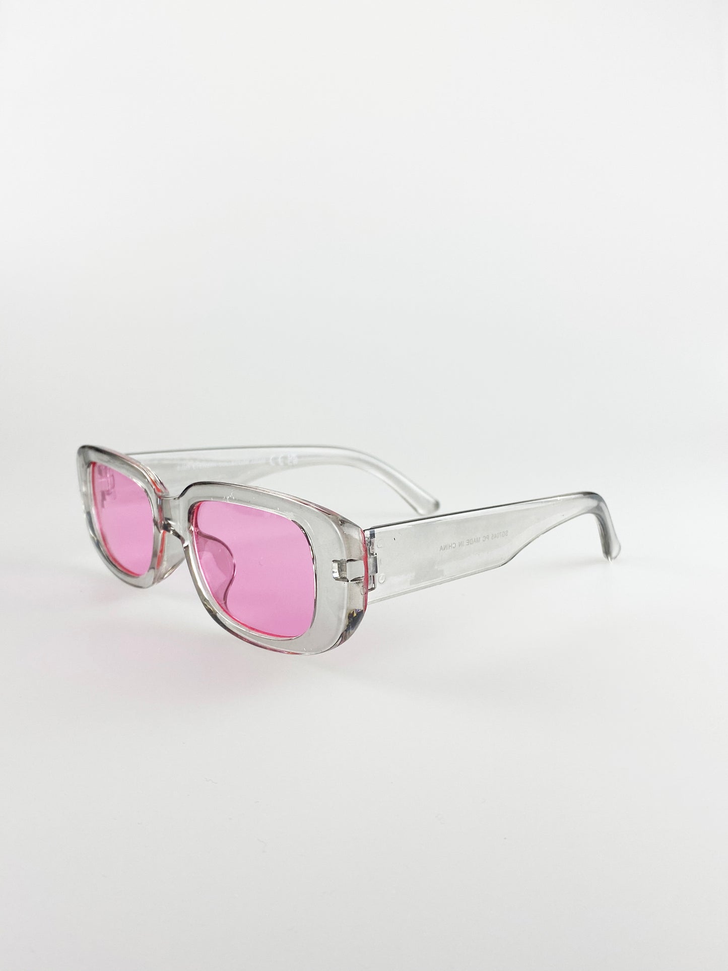 Retro Rectangle Sunglasses With Pink Lenses and Light Gray Frame