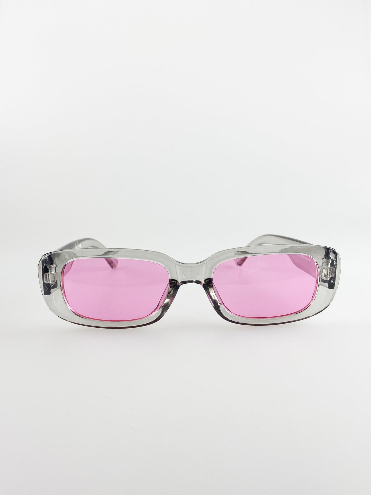 Retro Rectangle Sunglasses With Pink Lenses and Light Gray Frame