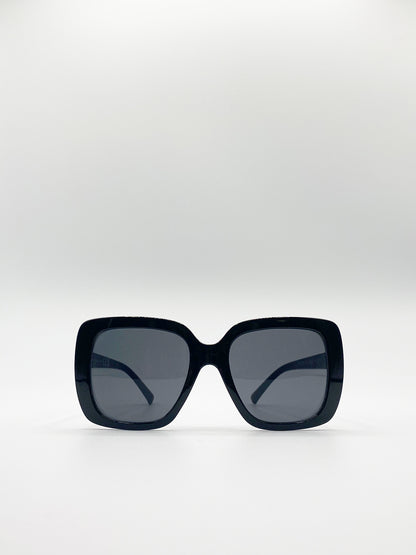 Black Oversized Square Sunglasses with Smoke Mono Lenses