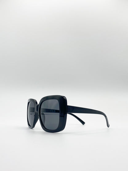 Black Oversized Square Sunglasses with Smoke Mono Lenses