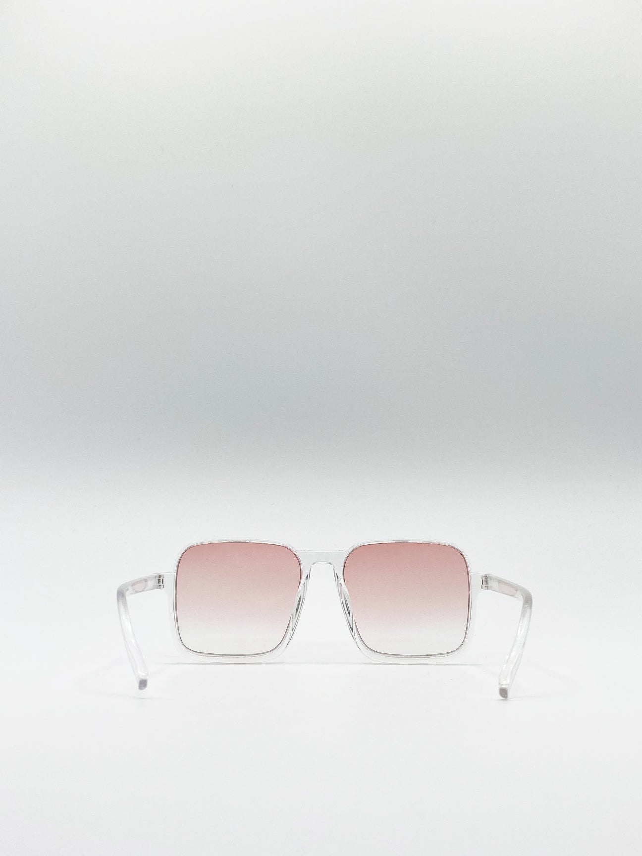 Square Sunglasses In Clear Frame and Peach Tinted Lenses