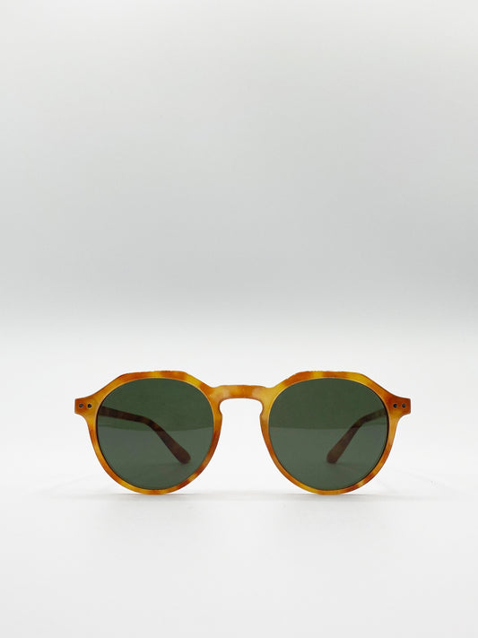 Pale Tortoiseshell Classic Preppy Sunglasses With Key Hole Nosebridge