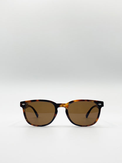 Tortoiseshell Classic Preppy Square Sunglasses With Key Hole Nosebridge