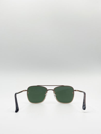 Matte Gold Aviator Sunglasses with Green Mono Lenses