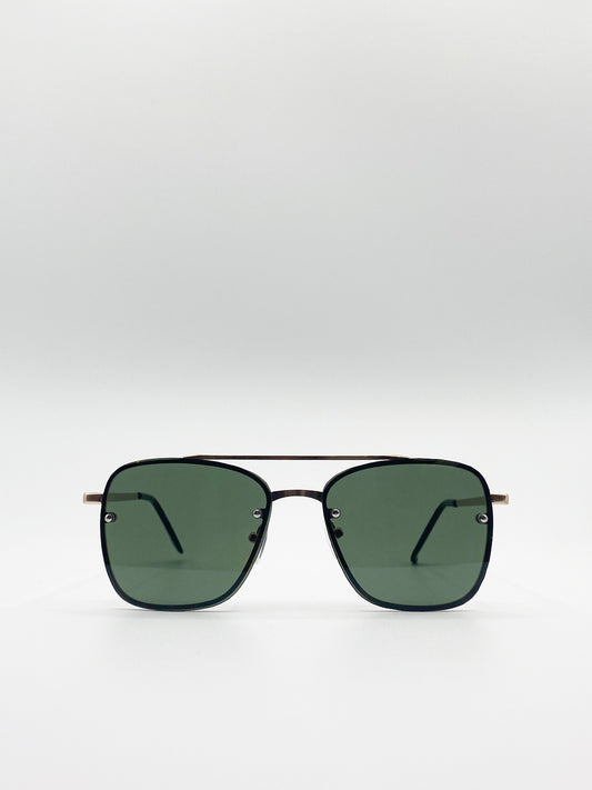 Matte Gold Aviator Sunglasses with Green Mono Lenses