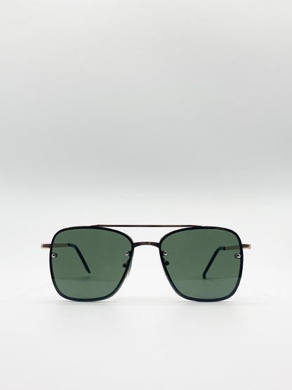 Matte Gold Aviator Sunglasses with Green Mono Lenses