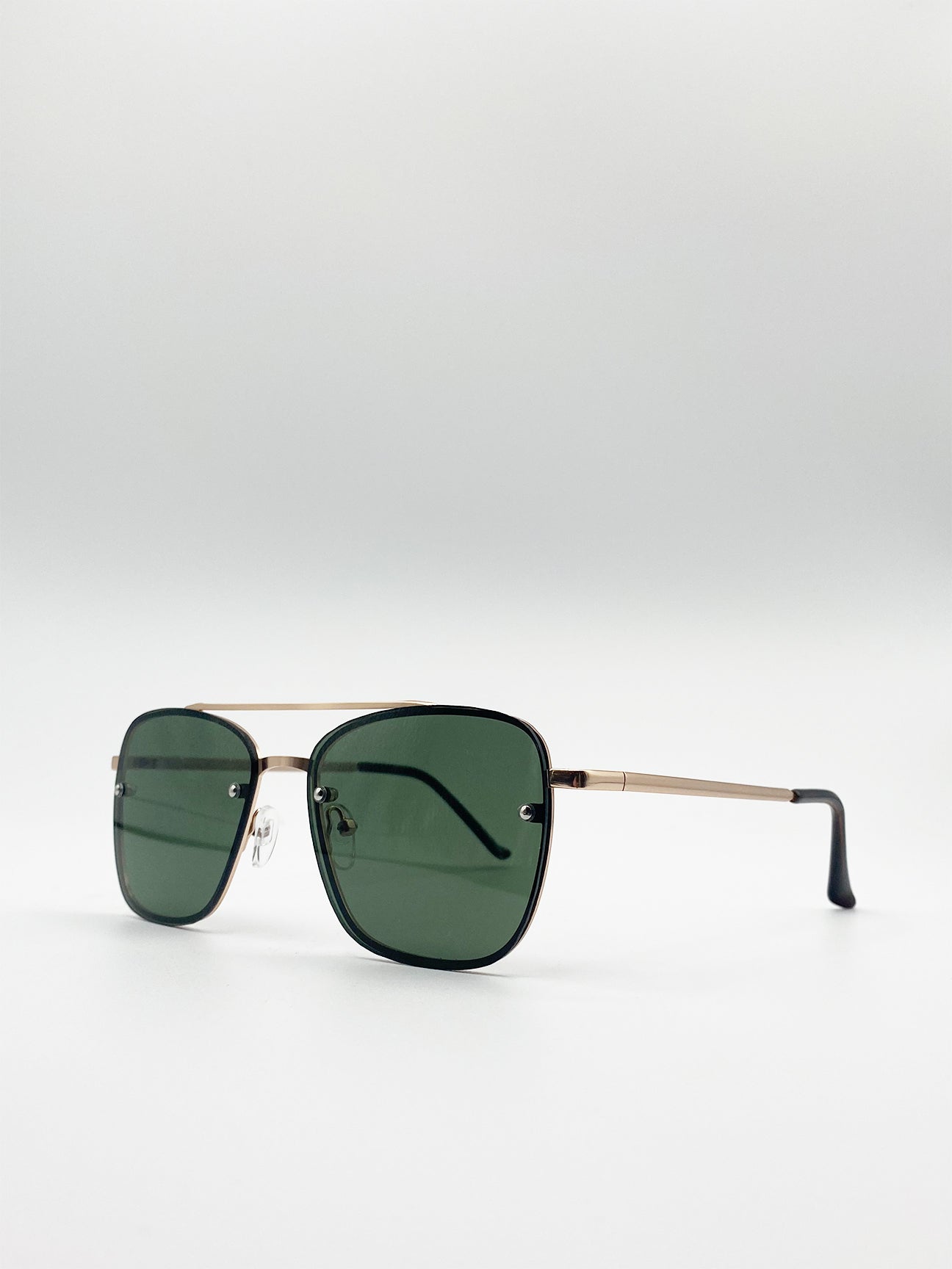 Matte Gold Aviator Sunglasses with Green Mono Lenses