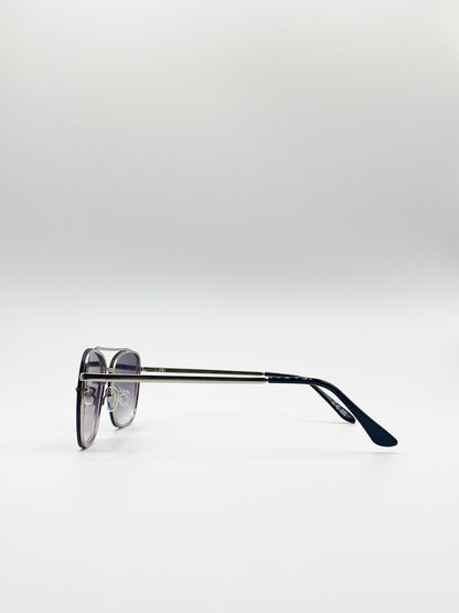 Silver and Black Frame Aviator Sunglasses with Smoke Lenses