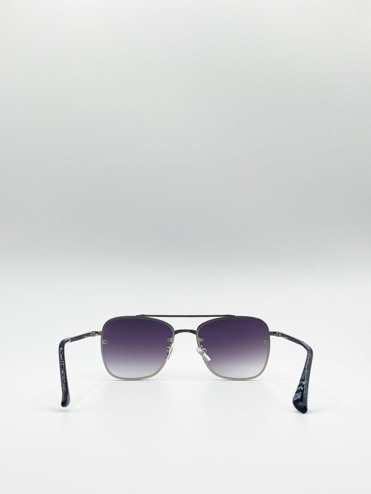 Silver and Black Frame Aviator Sunglasses with Smoke Lenses