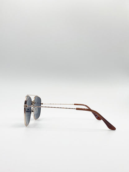 Gold Aviator Sunglasses with Smoke Mono Lenses