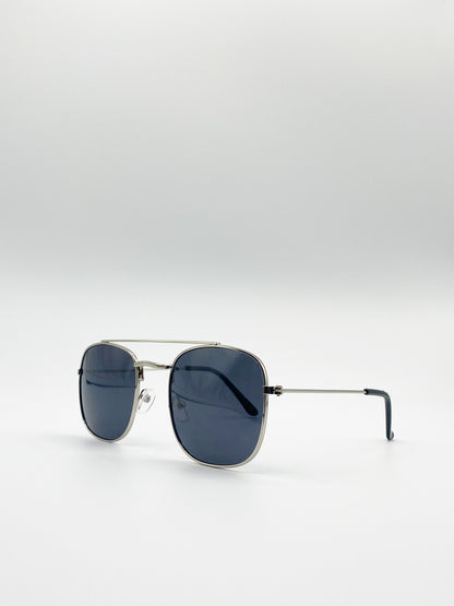 Silver Aviator Sunglasses with Black Lenses