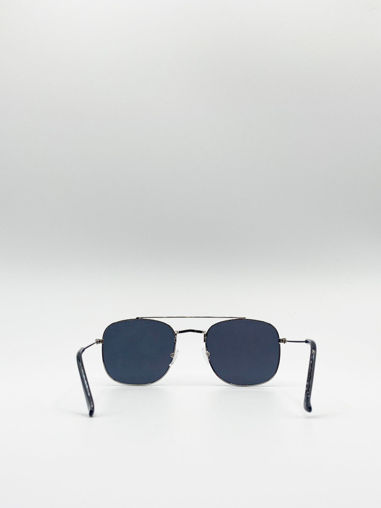 Silver Aviator Sunglasses with Black Lenses