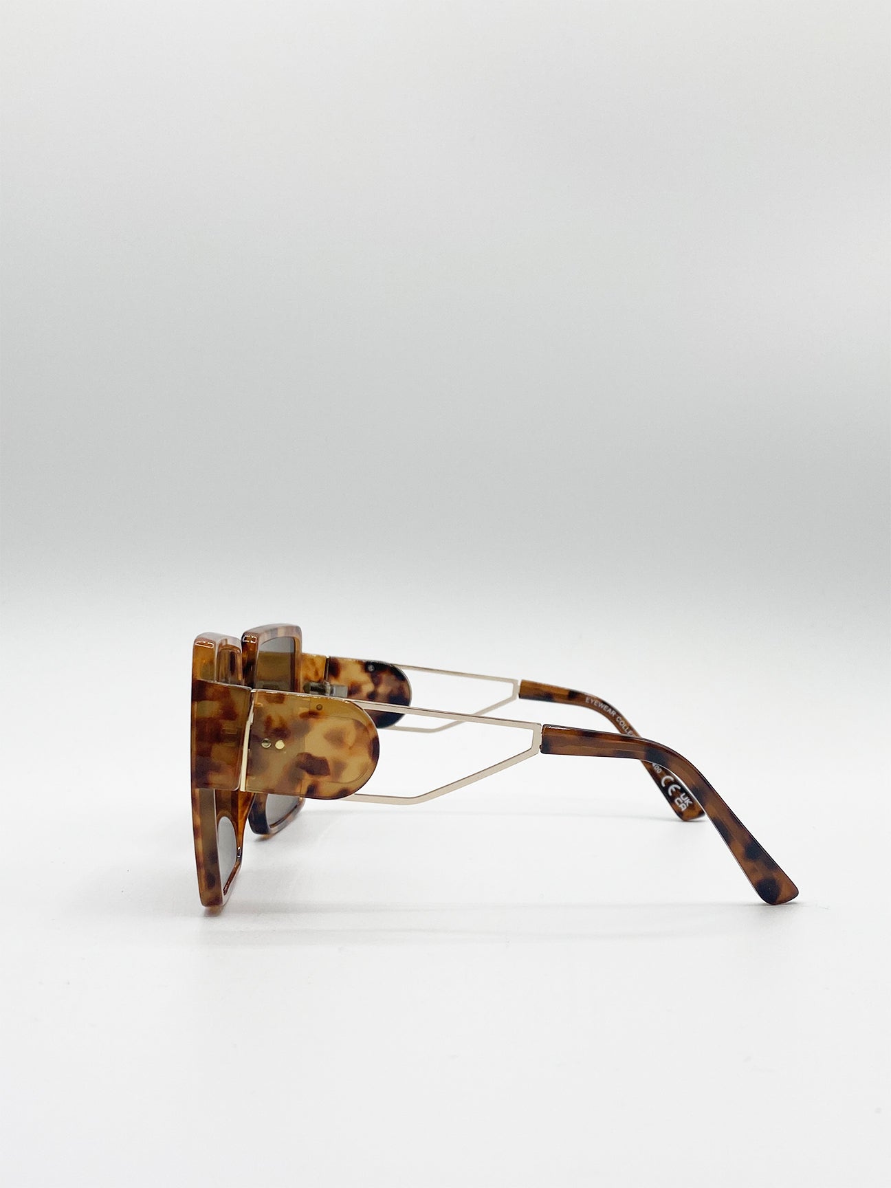 Oversized Square Sunglasses With Temple Frame Detail In Tort