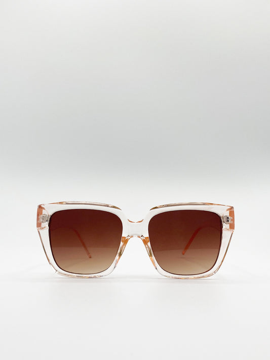 Crystal Peach Oversized Cat Eye Sunglasses with Brown Grad Lenses