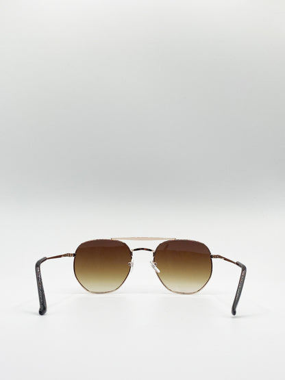 Double Bridge Metal Sunglasses With Gradient Lenses