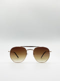 Double Bridge Metal Sunglasses With Gradient Lenses