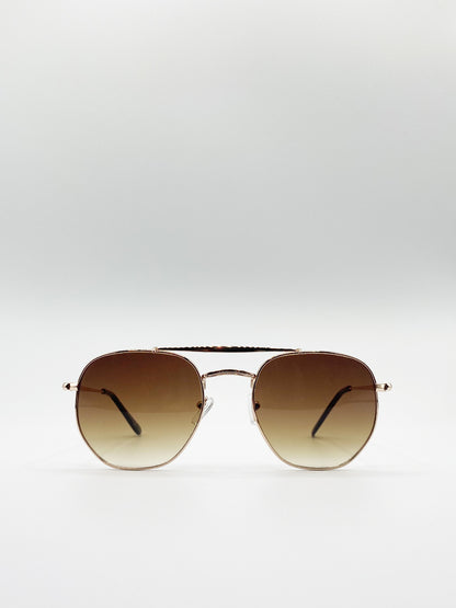 Double Bridge Metal Sunglasses With Gradient Lenses