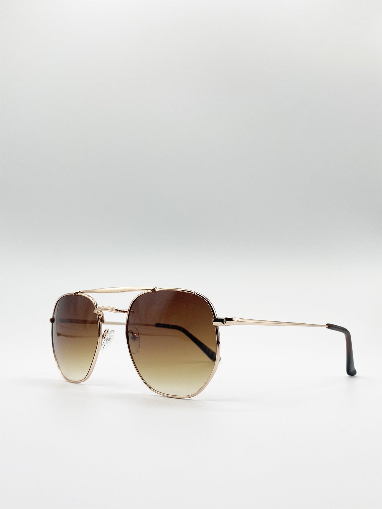 Double Bridge Metal Sunglasses With Gradient Lenses