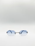 Rimless Hexagon Sunglasses In Silver Blue