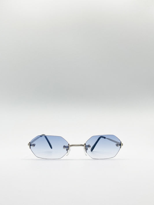 Rimless Hexagon Sunglasses In Blue