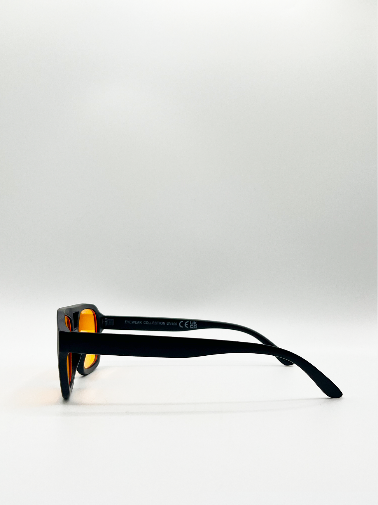 Black Plastic Frame Navigator Sunglasses With Orange Lenses