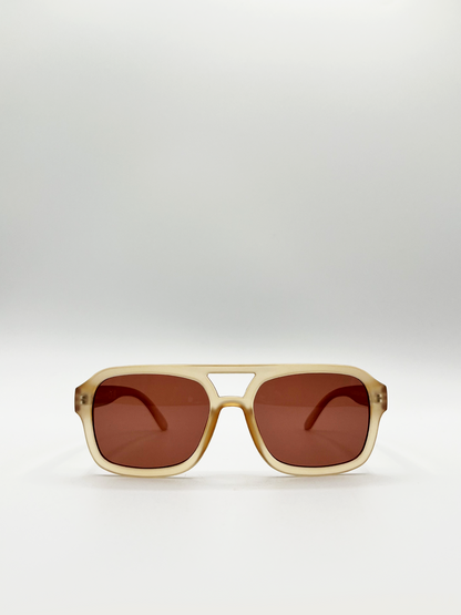 Matte Sand Plastic Frame Navigator Sunglasses