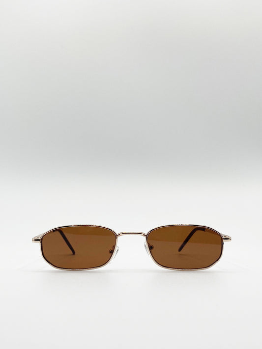 Gold Oval Sunglasses with Brown Lenses