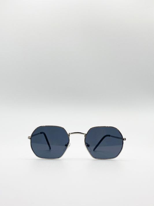 Hexagon Sunglasses In Silver Frame With Smoke Lenses