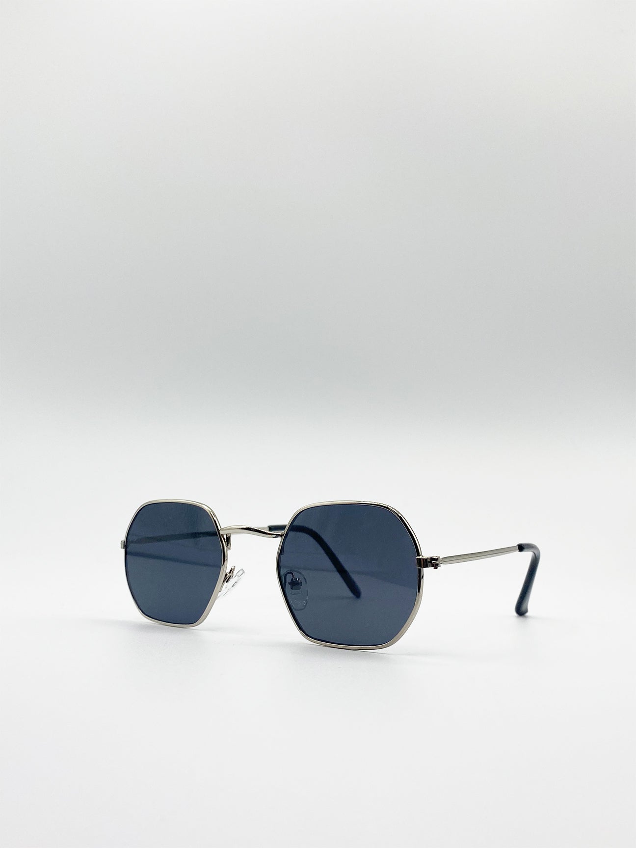 Hexagon Sunglasses In Silver Frame With Smoke Lenses