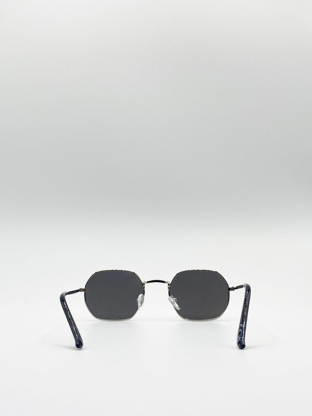 Metal Frame Hexagon Sunglasses In Silver Mirror