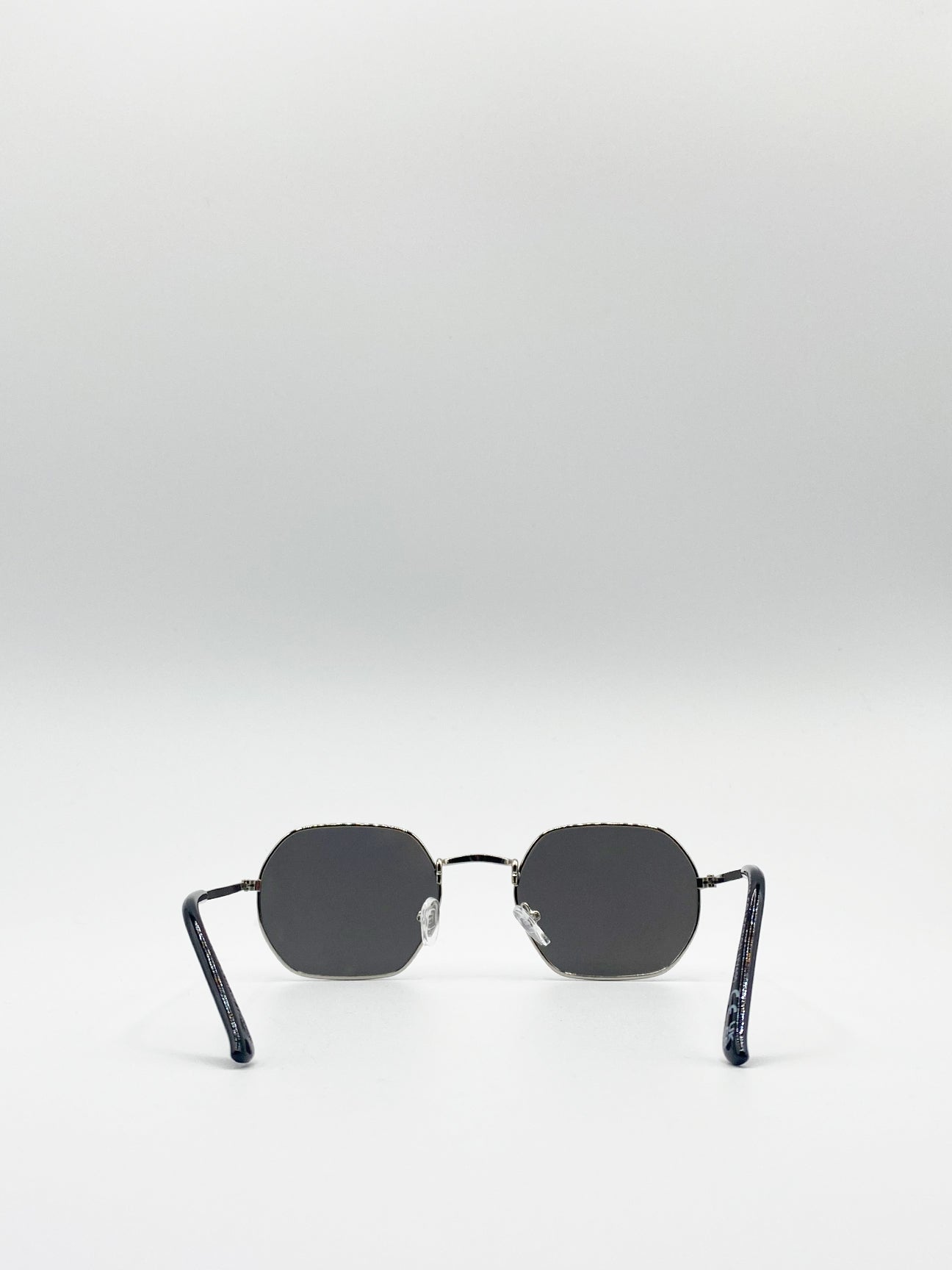 Metal Frame Hexagon Sunglasses In Silver Mirror