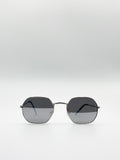 Metal Frame Hexagon Sunglasses In Silver Mirror