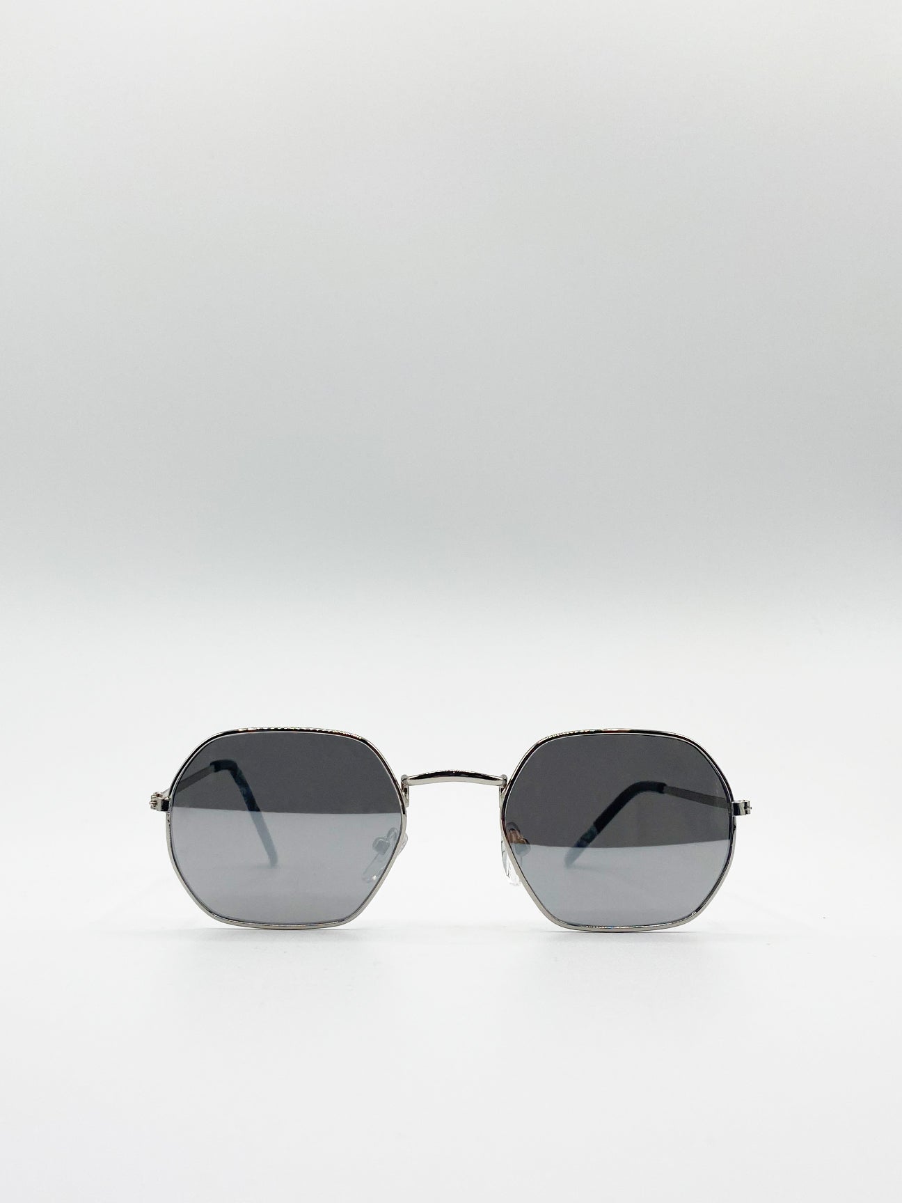 Metal Frame Hexagon Sunglasses In Silver Mirror