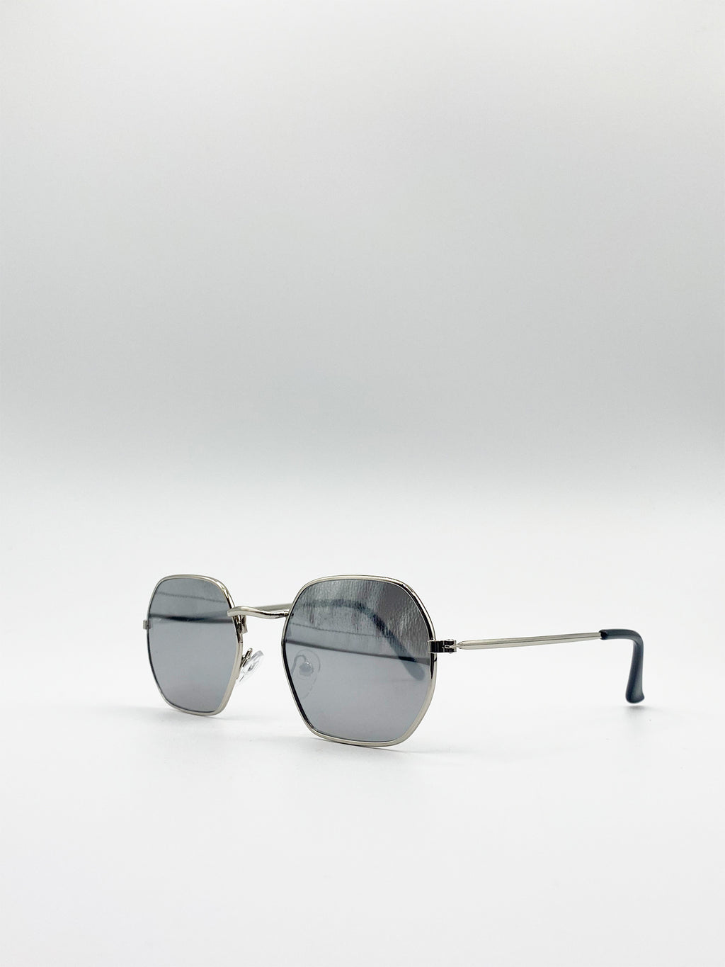 Metal Frame Hexagon Sunglasses In Silver Mirror