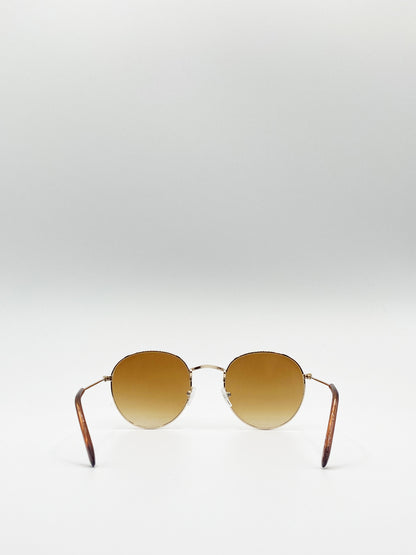 Gold Round Sunglasses with Brown Grad Lenses