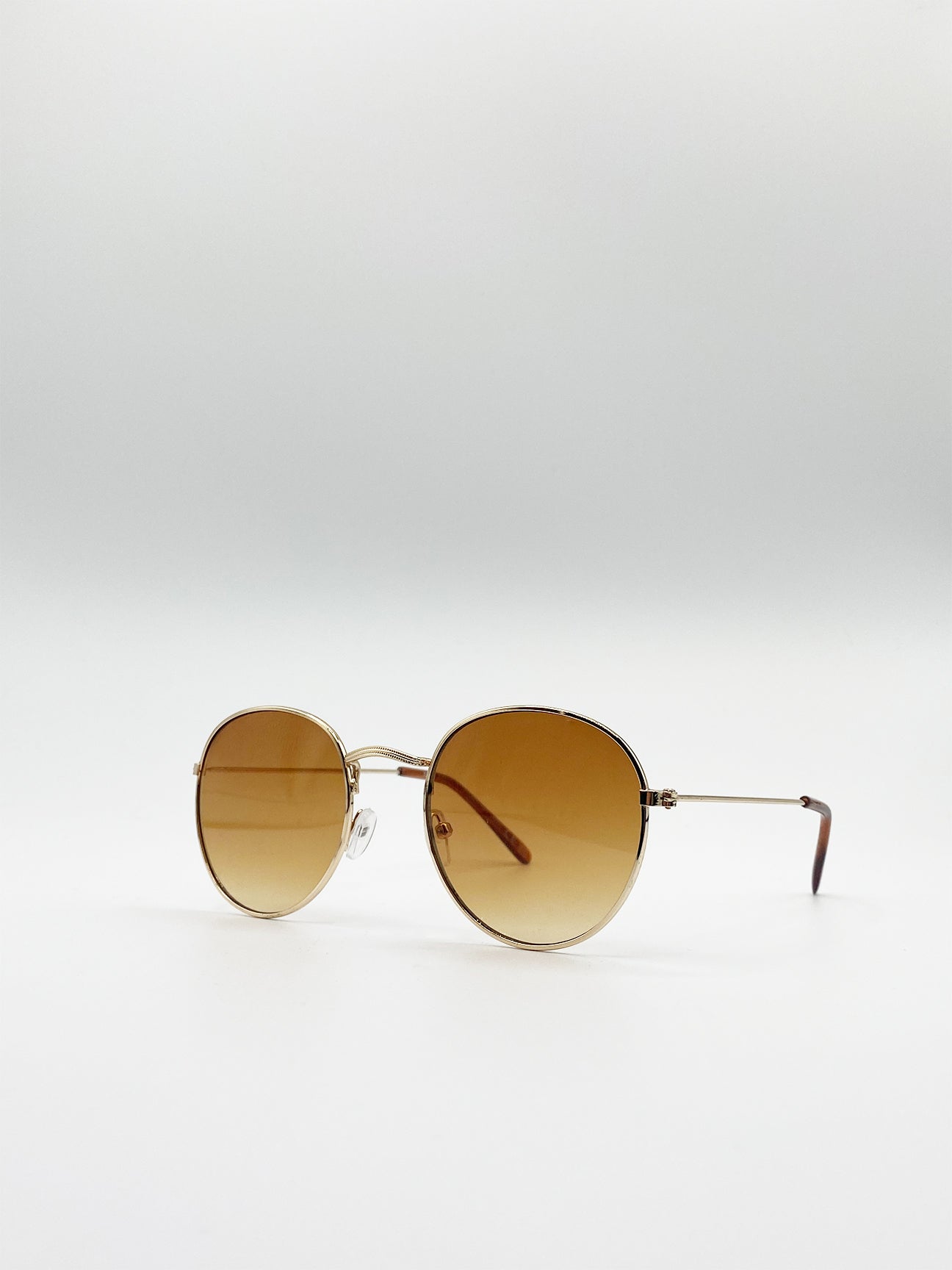 Gold Round Sunglasses with Brown Grad Lenses