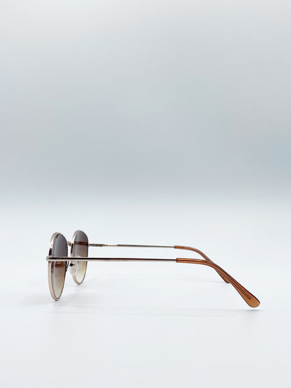 Matte Gold Round Sunglasses With Brown Grad Lenses