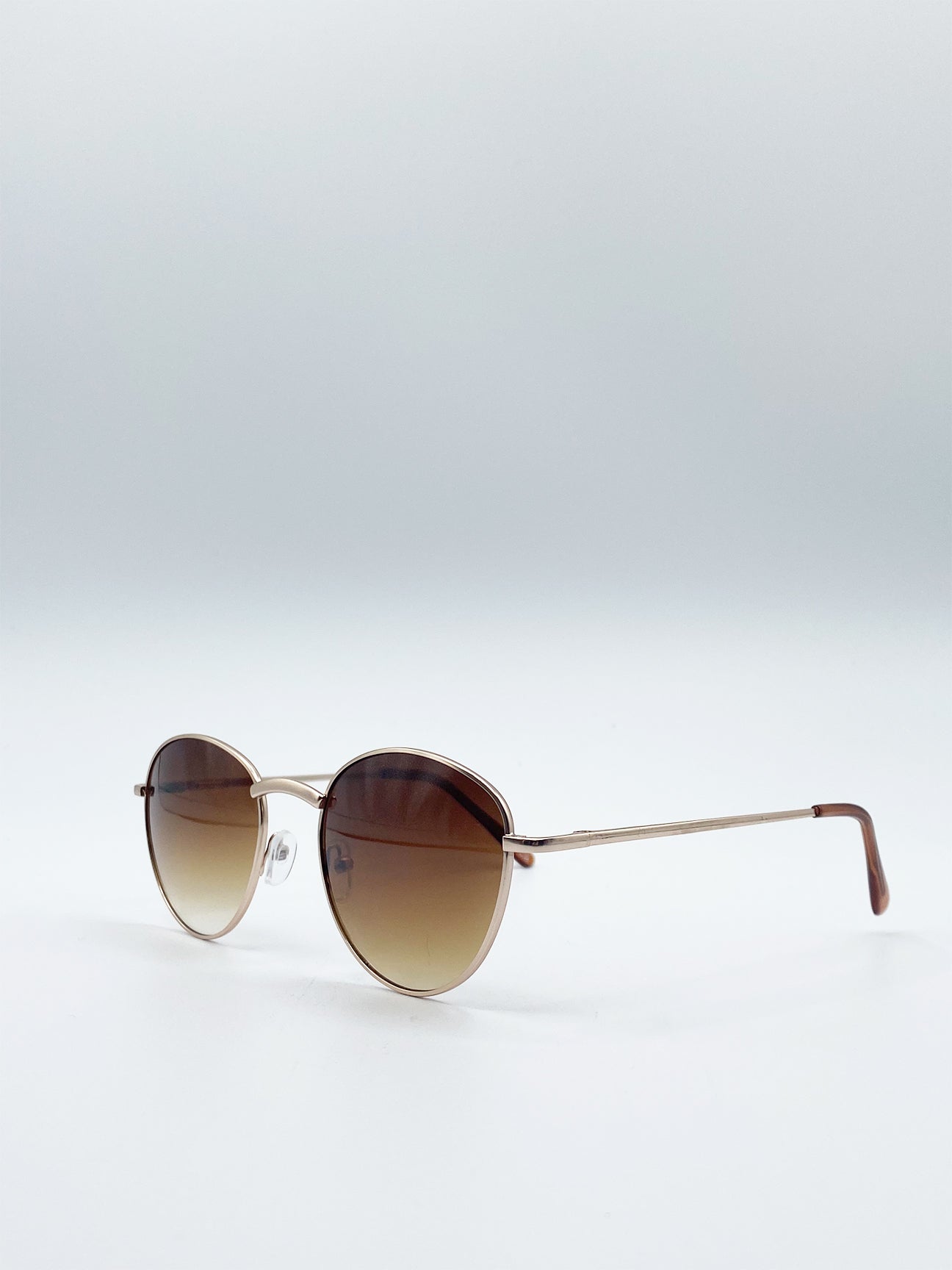 Matte Gold Round Sunglasses With Brown Grad Lenses