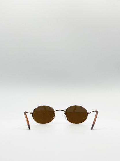 Gold Metal Round Sunglasses with Brown Lenses