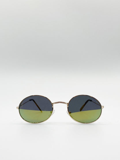 Gold Classic Round Sunglasses with Green Revo Lenses