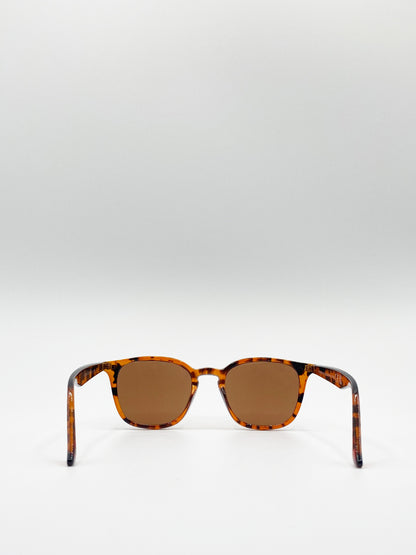 Brown Classic Preppy Square Sunglasses With Key Hole Nosebridge