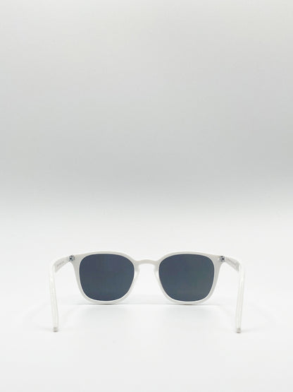 White Classic Preppy Square Sunglasses With Key Hole Nosebridge