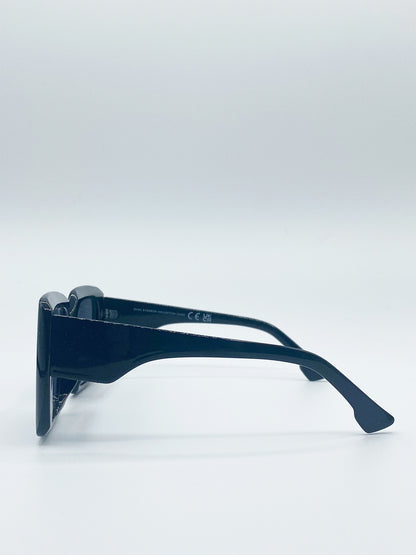 Black Oversized Plastic Frame Square Sunglasses with Black Lenses